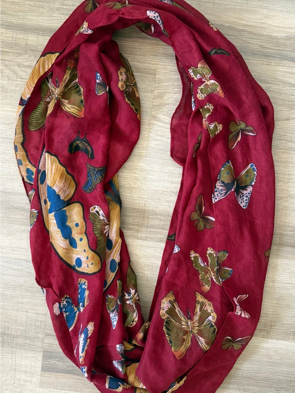 Butterfly Print Red Infinity Scarf